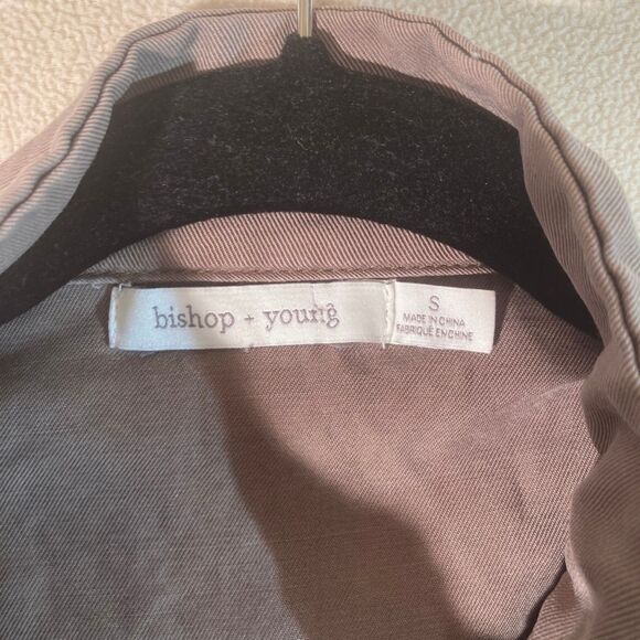 Bishop + Young Utility Jacket Sz S Taupe Brown Tencel Roll Tab Lightweight Coat - Picture 5 of 10
